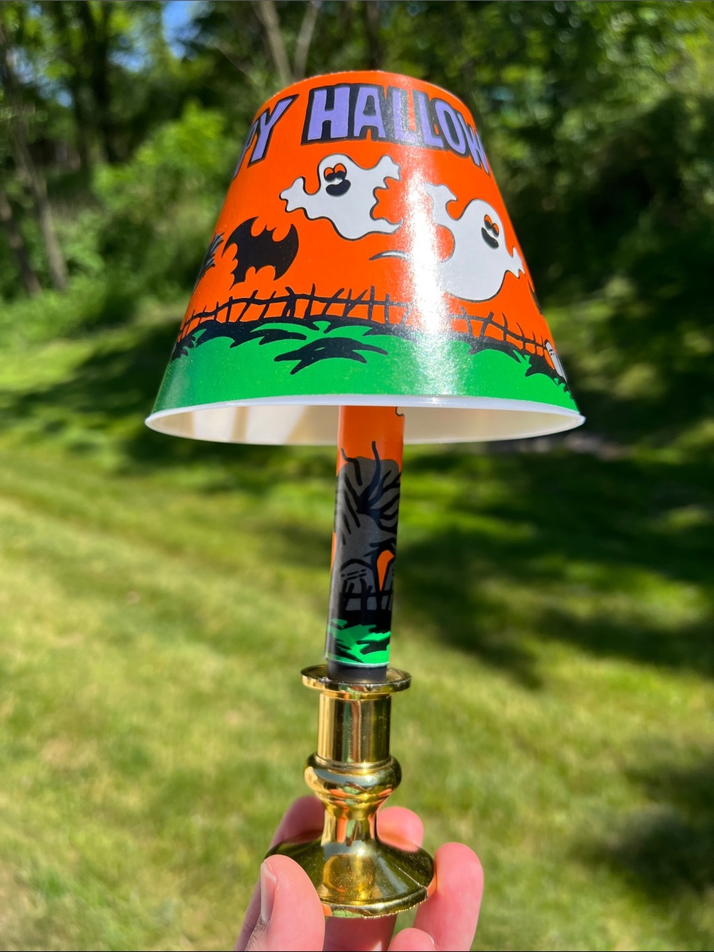Vintage Halloween Spooky Ghost Graveyard Candle Light with Shade Small Lamp
